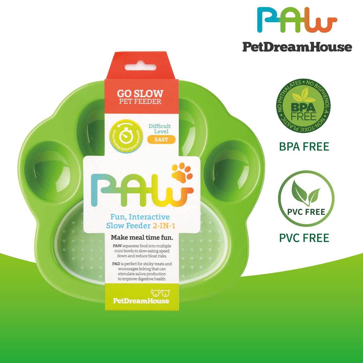 PAW 2-IN-1 Mini Slow Feeder & Lick Pad - Green (Easy)