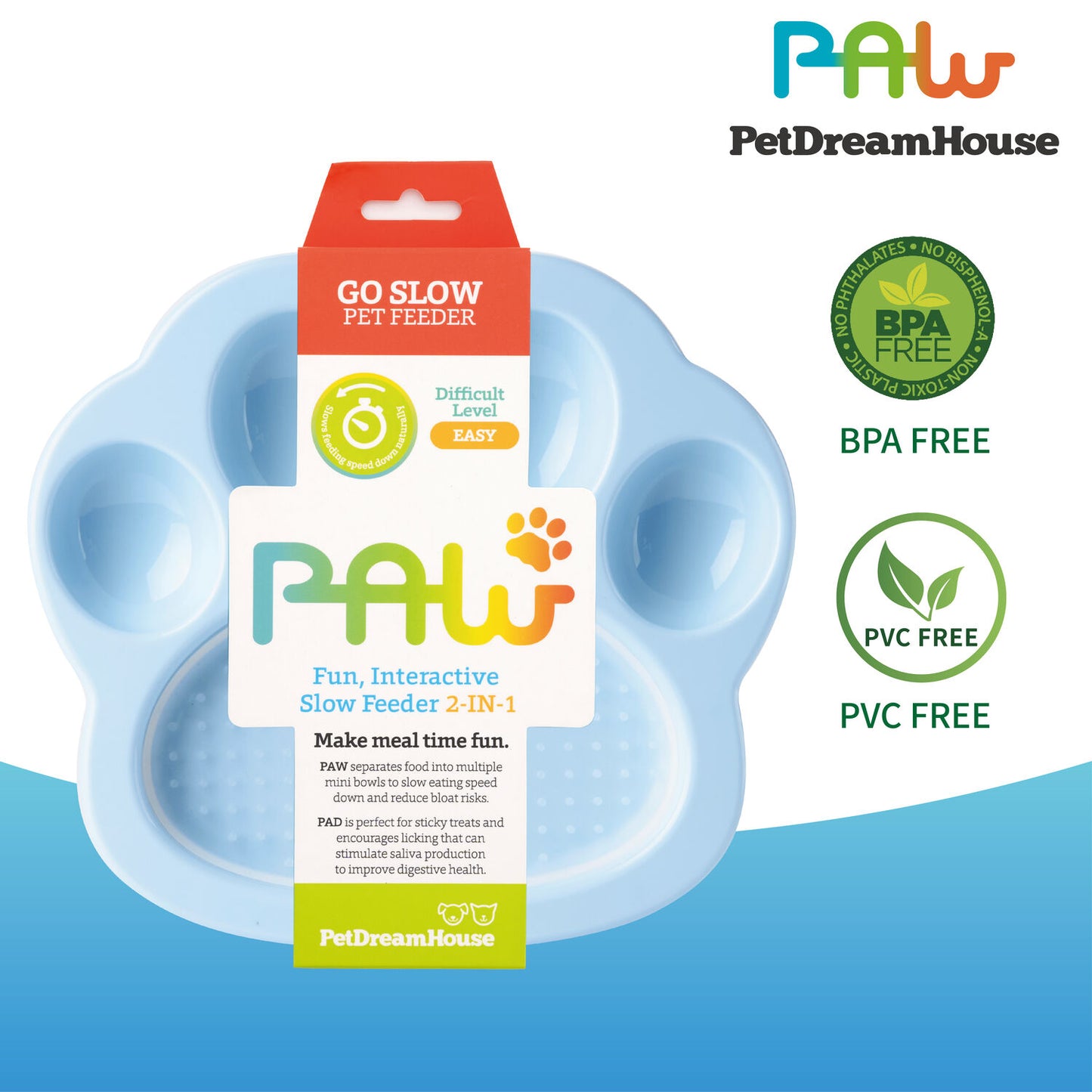 PAW 2-IN-1 Mini Slow Feeder & Lick Pad - Baby Blue (Easy)