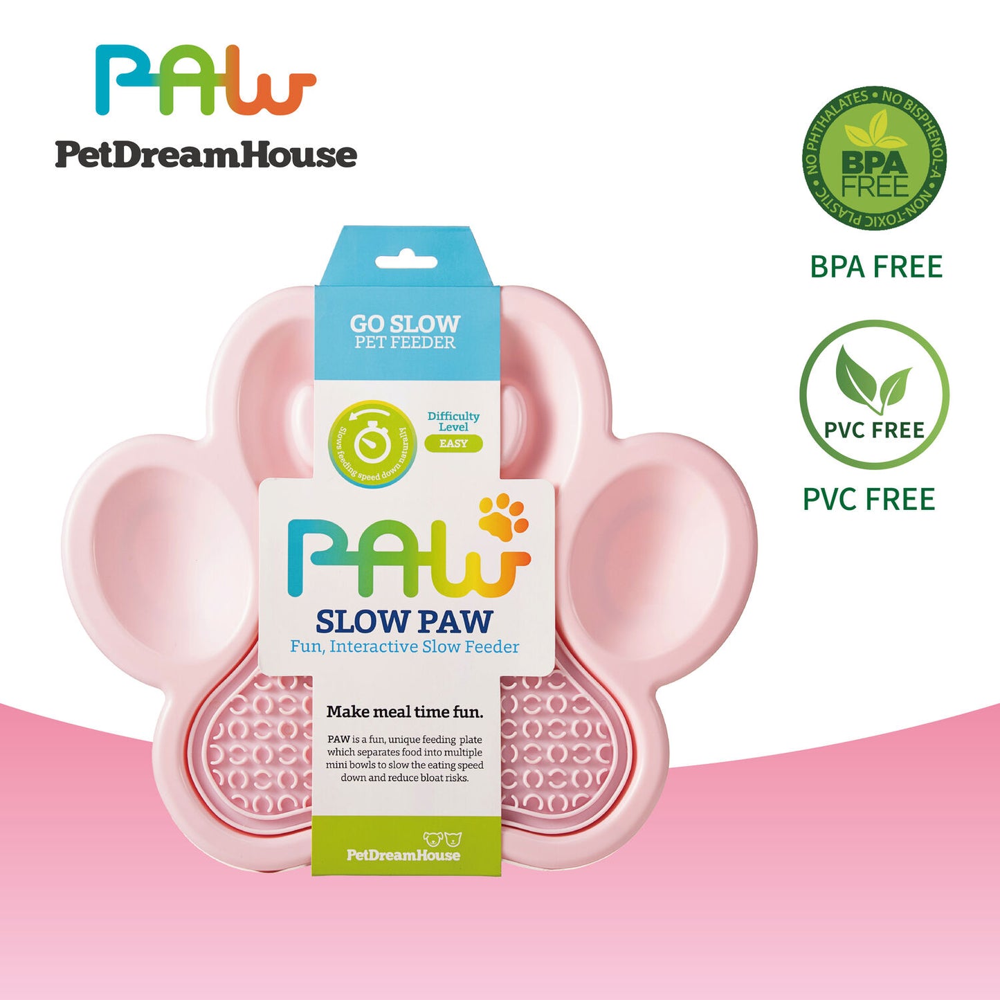 PAW 2-IN-1 Slow Feeder & Lick Pad - Baby Pink (Easy)