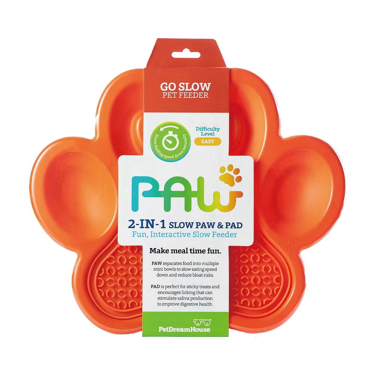 PAW 2-IN-1 Slow Feeder & Lick Pad - Orange (Easy)