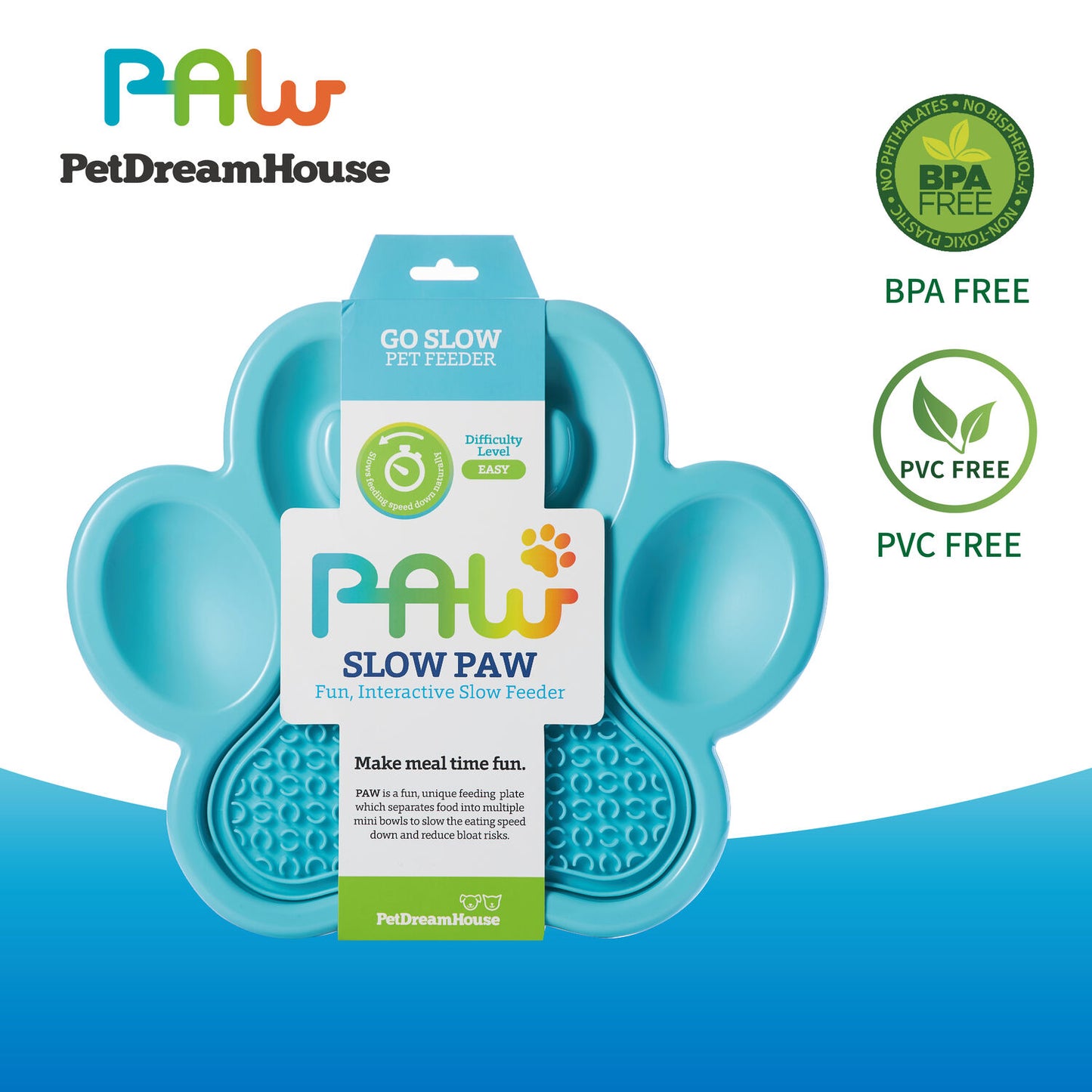 PAW 2-IN-1 Slow Feeder & Lick Pad - Blue (Easy)